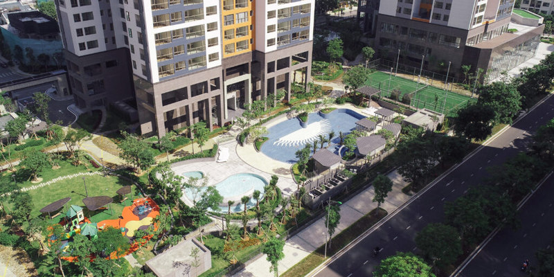 Ảnh thật không gian ngoài trời tại cụm chung cư Starlake H9 nhìn từ trên cao